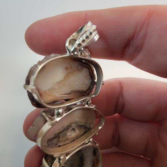 Necklace Pendants Stalactite Slice Handmade Jewelry Sterling Silver Triple Drop - Picture 6 of 10